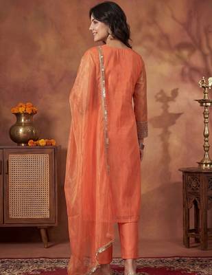 Women Ethnic Motifs Embroidered Regular Sequinned Kurta with Trousers & With Dupatta 4