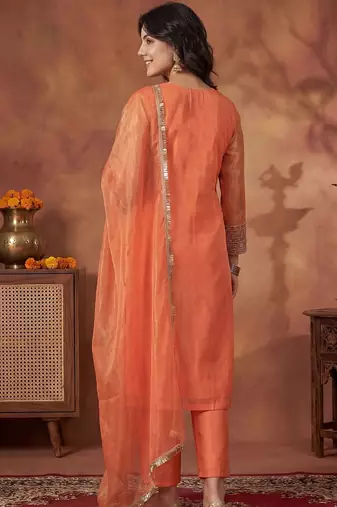 Women Ethnic Motifs Embroidered Regular Sequinned Kurta with Trousers & With Dupatta