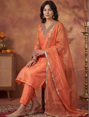 Women Ethnic Motifs Embroidered Regular Sequinned Kurta with Trousers & With Dupatta 5