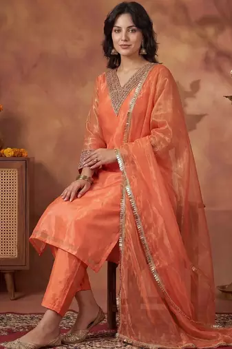 Women Ethnic Motifs Embroidered Regular Sequinned Kurta with Trousers & With Dupatta