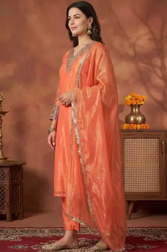 Women Ethnic Motifs Embroidered Regular Sequinned Kurta with Trousers & With Dupatta