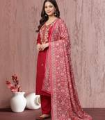 Women's Beautiful Embroidery Work Mul Chanderi Fabric Straight Kurta Pant and Dupatta Set