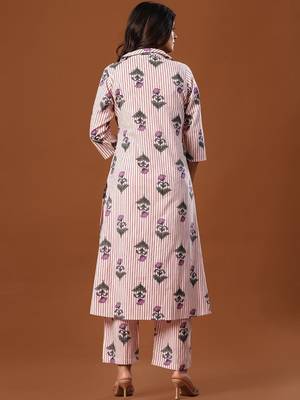 Women Floral Printed Regular Pure Cotton Kurta with Trousers 4