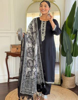 Women Ethnic Motifs Embroidered Regular Thread Work Kurta with Trousers & With Dupatta 6
