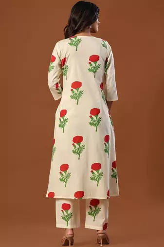 Women Floral Printed Regular Pure Cotton Kurta with Trousers