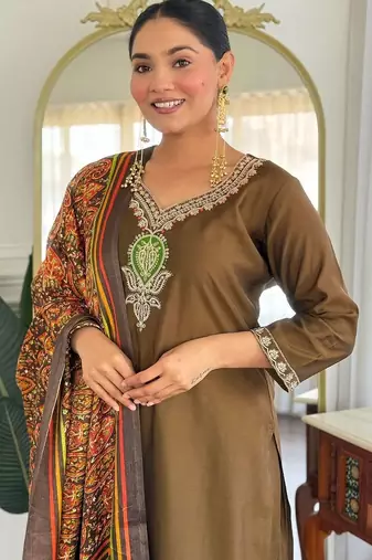 Women Ethnic Motifs Embroidered Regular Sequinned Kurta with Trousers & With Dupatta
