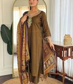 Women Ethnic Motifs Embroidered Regular Sequinned Kurta with Trousers & With Dupatta