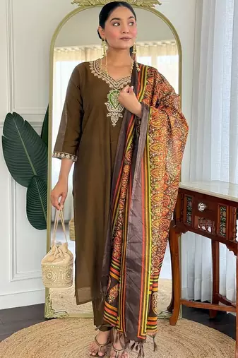 Women Ethnic Motifs Embroidered Regular Sequinned Kurta with Trousers & With Dupatta