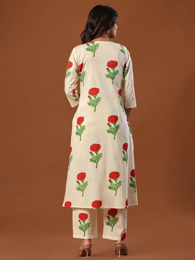 Women Floral Printed Regular Pure Cotton Kurta with Trousers