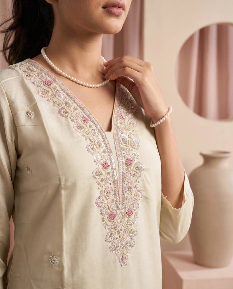 Embroidered Silk Straight Kurta Pant and Dupatta Set