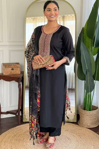 Women Ethnic Motifs Embroidered Regular Sequinned Kurta with Trousers & With Dupatta