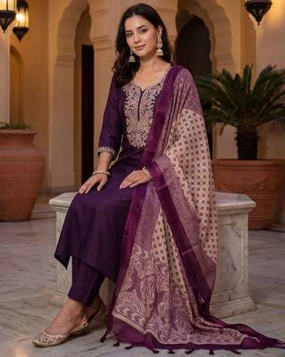 Women Ethnic Motifs Embroidered Regular Sequinned Kurta with Trousers & With Dupatta 1