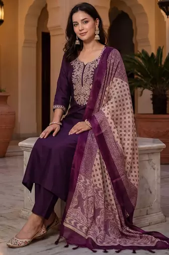 Women Ethnic Motifs Embroidered Regular Sequinned Kurta with Trousers & With Dupatta