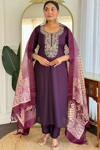 Women Ethnic Motifs Embroidered Regular Sequinned Kurta with Trousers & With Dupatta