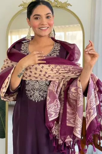 Women Ethnic Motifs Embroidered Regular Sequinned Kurta with Trousers & With Dupatta