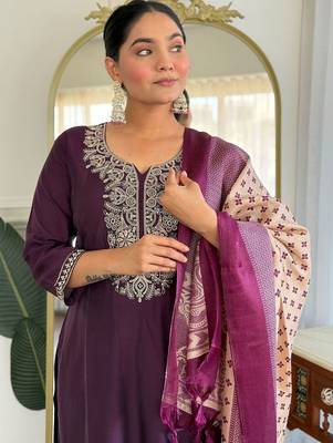 Women Ethnic Motifs Embroidered Regular Sequinned Kurta with Trousers & With Dupatta 5