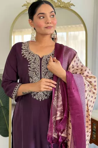Women Ethnic Motifs Embroidered Regular Sequinned Kurta with Trousers & With Dupatta