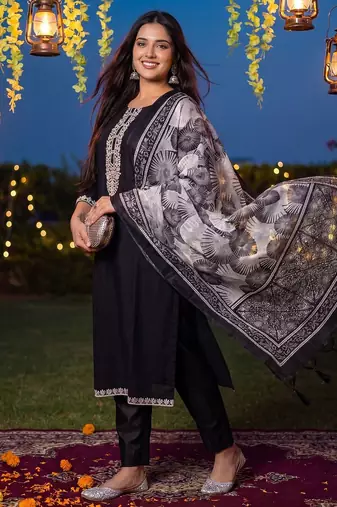 Women Ethnic Motifs Embroidered Regular Thread Work Kurta with Trousers & With Dupatta