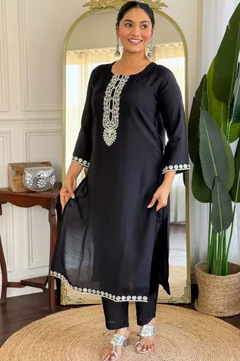 Women Ethnic Motifs Embroidered Regular Thread Work Kurta with Trousers & With Dupatta