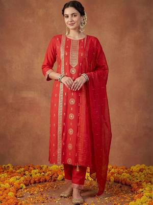 Women Ethnic Motifs Embroidered Regular Sequinned Kurta with Trousers & With Dupatta 2