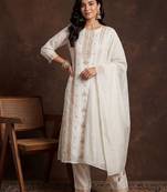 Women Ethnic Motifs Embroidered Regular Sequinned Kurta with Trousers & With Dupatta