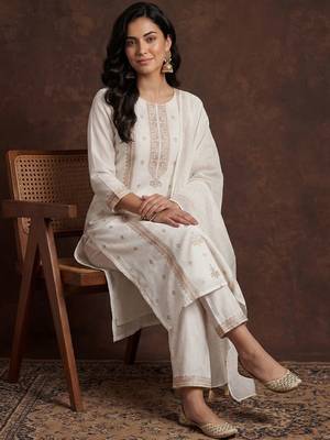 Women Ethnic Motifs Embroidered Regular Sequinned Kurta with Trousers & With Dupatta 5