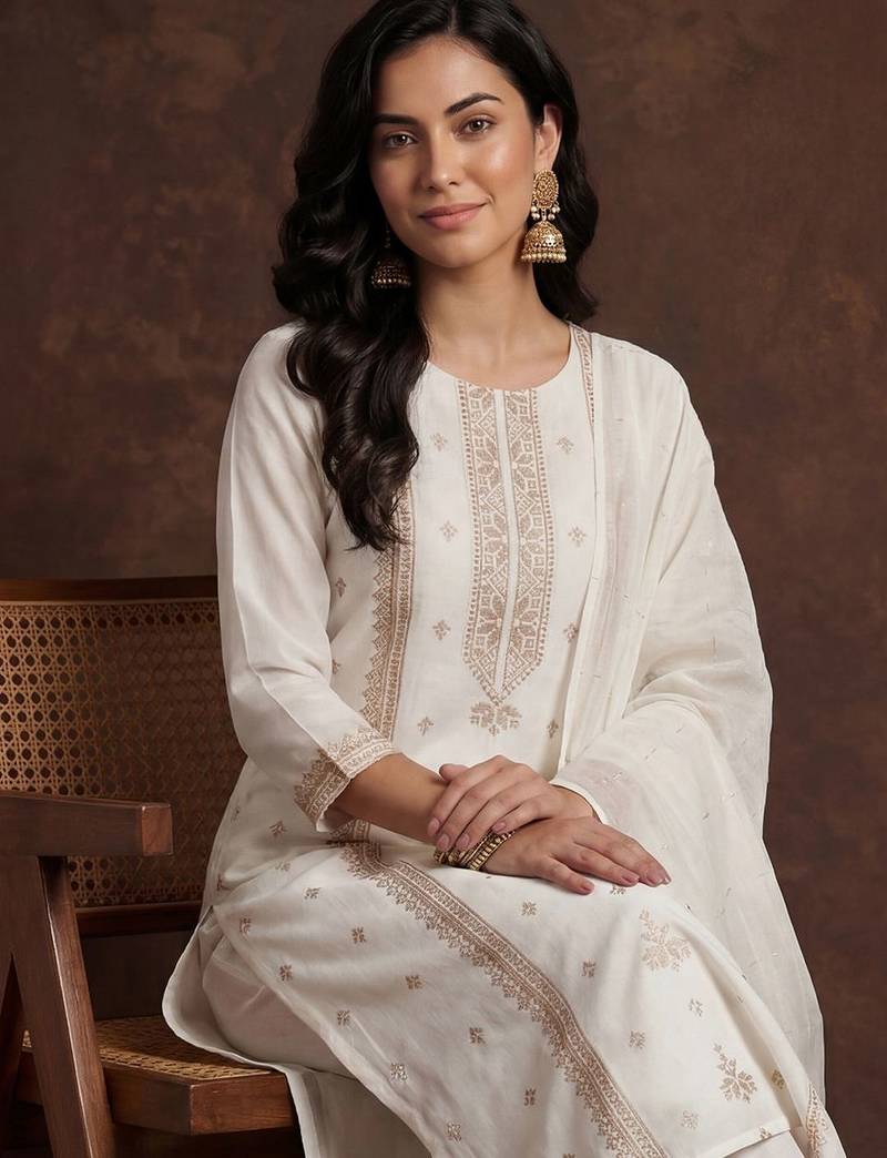 Women Ethnic Motifs Embroidered Regular Sequinned Kurta with Trousers & With Dupatta