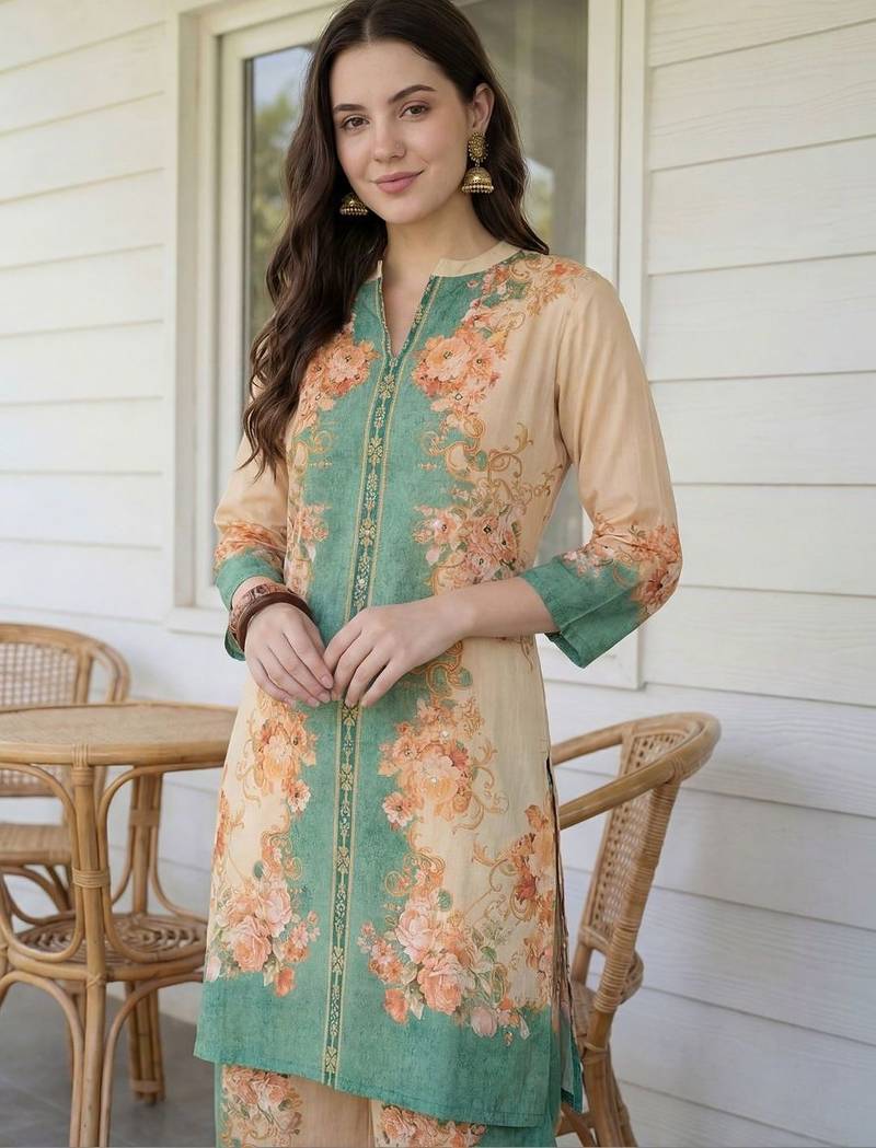 Women Floral Printed Regular Sequinned Kurta with Palazzos
