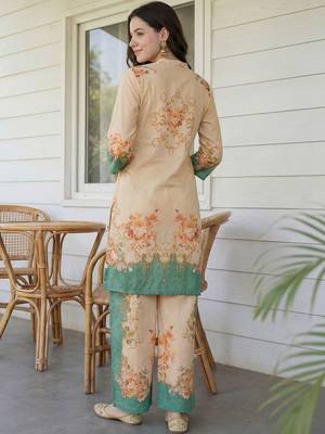 Women Floral Printed Regular Sequinned Kurta with Palazzos 5