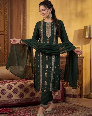 Women Ethnic Motifs Embroidered Regular Sequinned Kurta with Trousers & With Dupatta 1