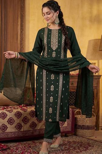 Women Ethnic Motifs Embroidered Regular Sequinned Kurta with Trousers & With Dupatta