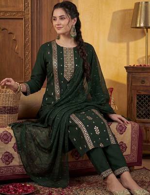 Women Ethnic Motifs Embroidered Regular Sequinned Kurta with Trousers & With Dupatta 2