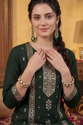 Women Ethnic Motifs Embroidered Regular Sequinned Kurta with Trousers & With Dupatta