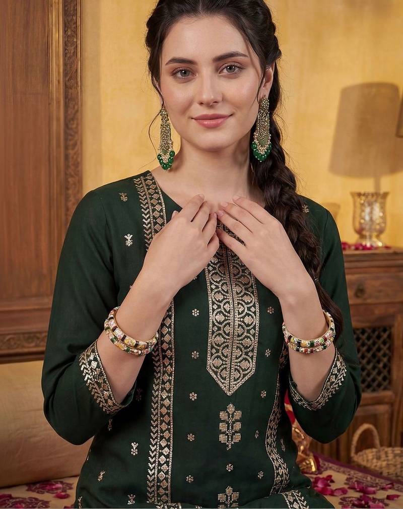 Women Ethnic Motifs Embroidered Regular Sequinned Kurta with Trousers & With Dupatta
