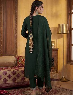 Women Ethnic Motifs Embroidered Regular Sequinned Kurta with Trousers & With Dupatta 5