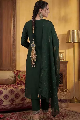 Women Ethnic Motifs Embroidered Regular Sequinned Kurta with Trousers & With Dupatta
