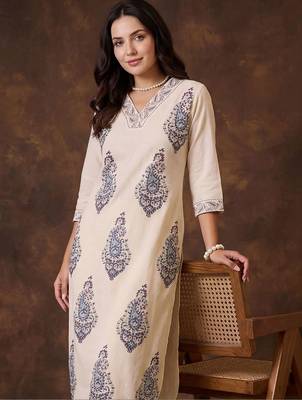 Women Paisley Printed Regular Thread Work Pure Cotton Kurta with Palazzos 1