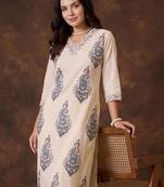 Women Paisley Printed Regular Thread Work Pure Cotton Kurta with Palazzos