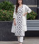 Women Ethnic Motifs Embroidered Regular Thread Work Kurta with Trousers & With Dupatta