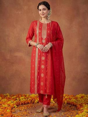 Women Ethnic Motifs Embroidered Regular Sequinned Kurta with Trousers & With Dupatta 1