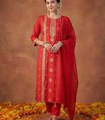Women Ethnic Motifs Embroidered Regular Sequinned Kurta with Trousers & With Dupatta