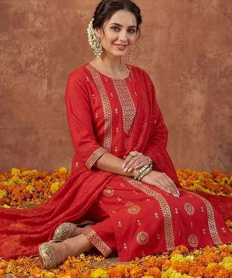 Women Ethnic Motifs Embroidered Regular Sequinned Kurta with Trousers & With Dupatta 3