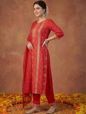 Women Ethnic Motifs Embroidered Regular Sequinned Kurta with Trousers & With Dupatta 4