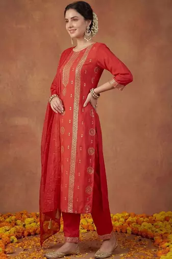 Women Ethnic Motifs Embroidered Regular Sequinned Kurta with Trousers & With Dupatta