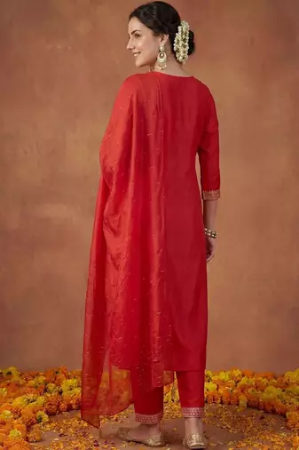 Women Ethnic Motifs Embroidered Regular Sequinned Kurta with Trousers & With Dupatta