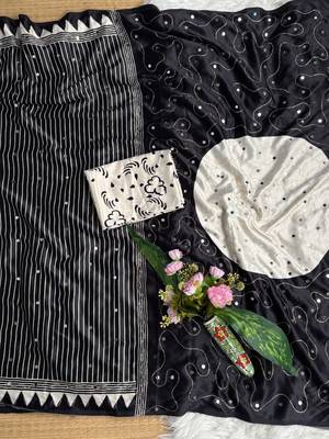 Black Color Printed And  Real Mirror  Work Silk Blend Saree 2