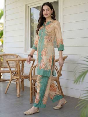 Women Floral Printed Regular Sequinned Kurta with Palazzos 1