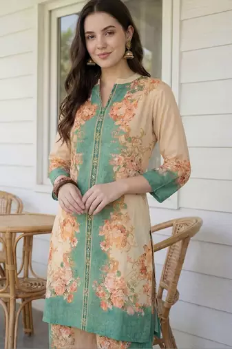 Women Floral Printed Regular Sequinned Kurta with Palazzos