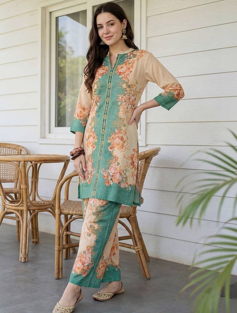 Women Floral Printed Regular Sequinned Kurta with Palazzos