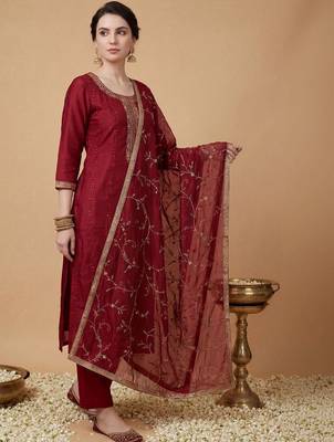 Women Ethnic Motifs Embroidered Regular Sequinned Kurta with Trousers & With Dupatta 1